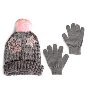 LOL Surprise Soft Chenille Winter Hat &‎ Gloves Set for Girls with pompom